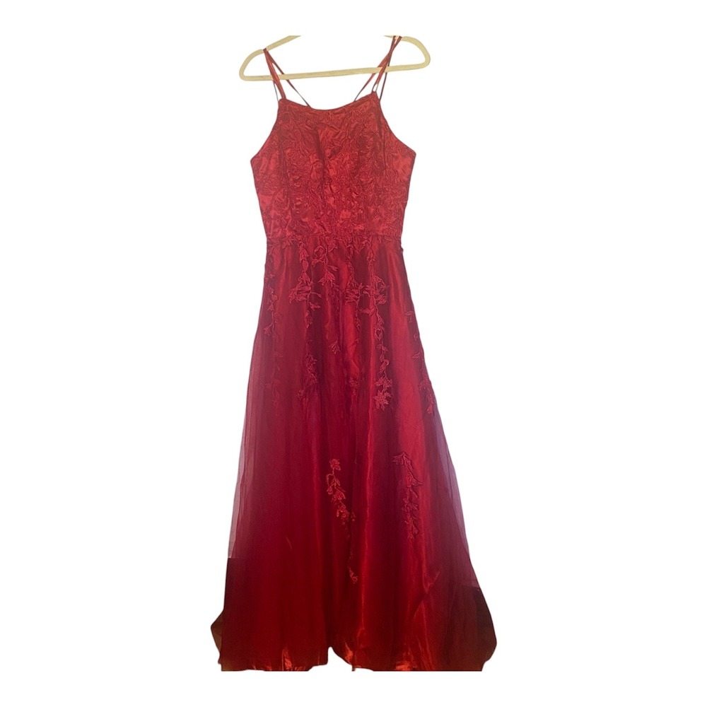 Wine Color Lace Tulle Formal Gown Corset Back Floral Embroidery Maxi Sz 8 NWT‎